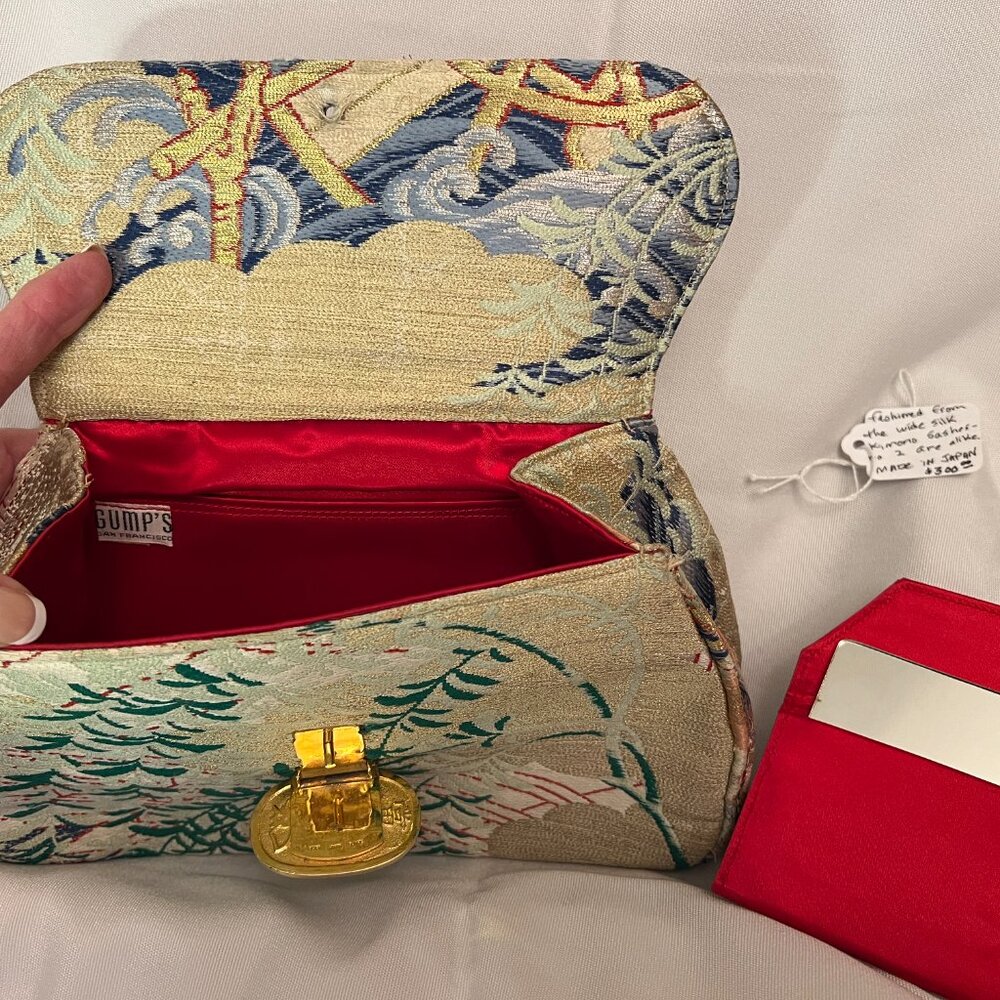 Gump’s San Francisco OBI Silk Clutch • Sterling & Agate Vintage - Picture 2 of 7